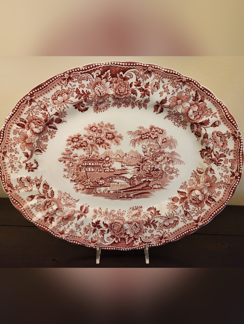 Vintage "Tonquin Pink Red" by Myott Staffordshire Oval Serving Platter